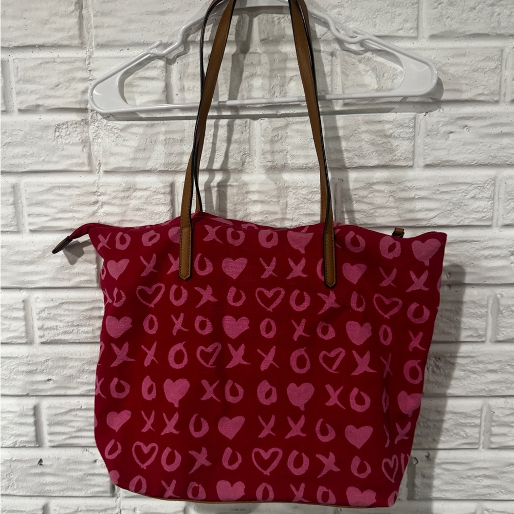 Sonoma Red Tote with Pink Heart and XO Design